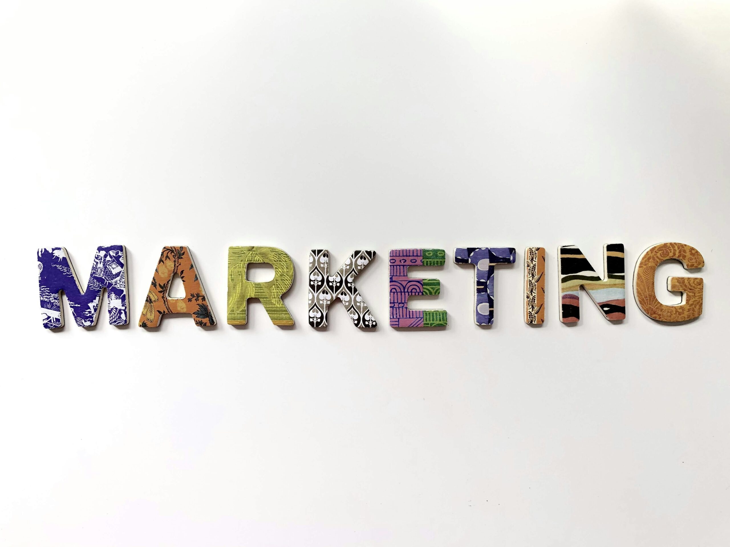 Word 'MARKETING' spelled out with decorative letters. Great for app marketing and growth hacking.