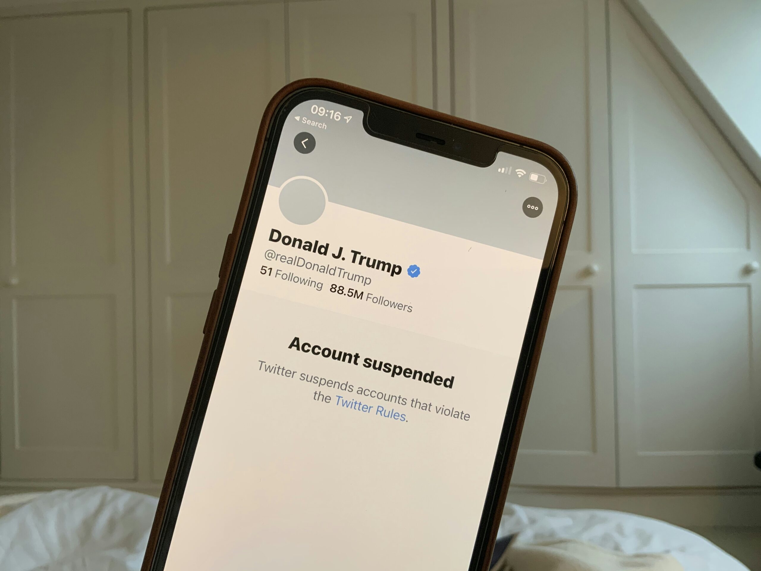 Twitter account suspended on a phone. Relevant to mobile app marketing, user acquisition and ASO.