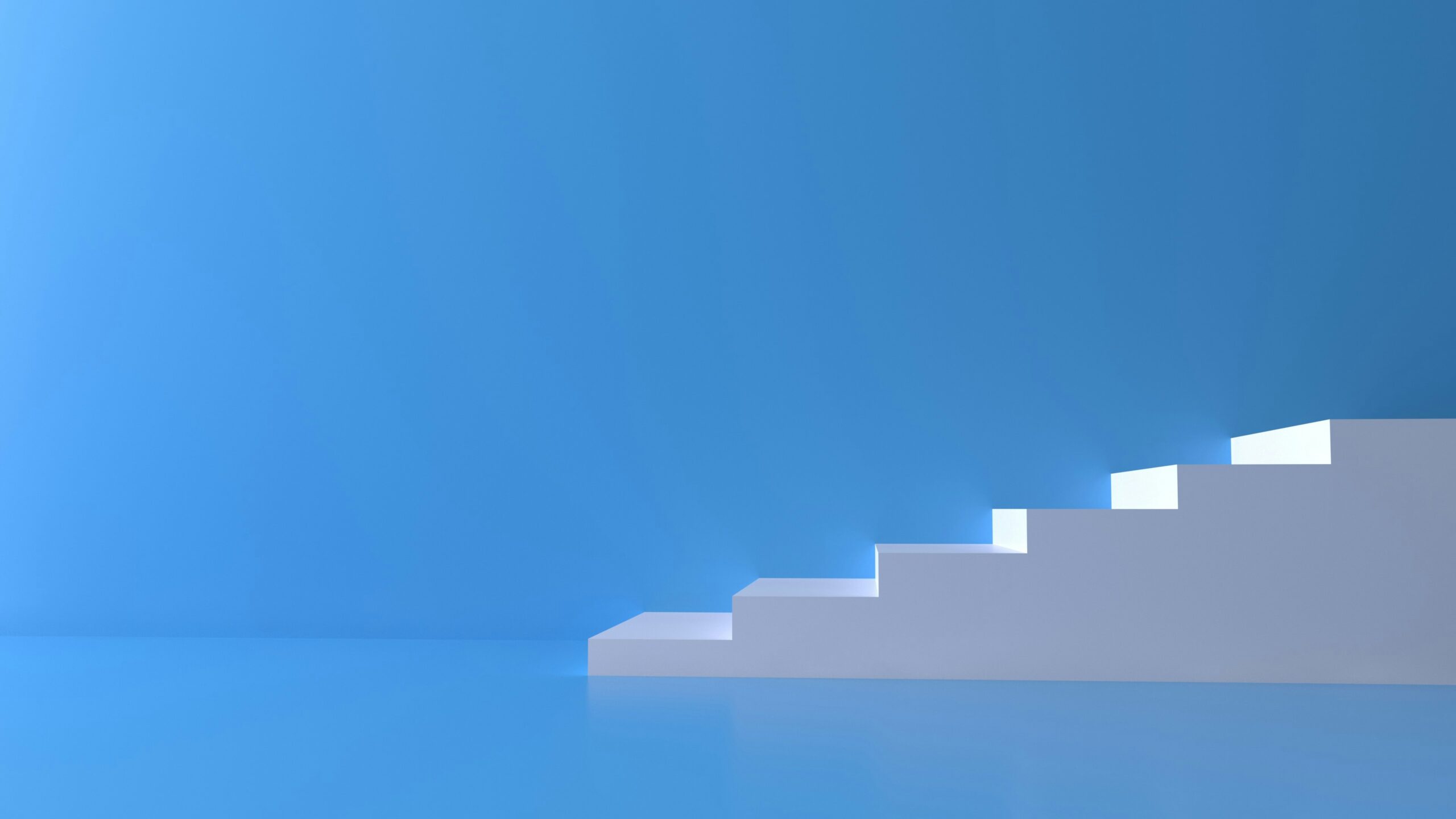 White staircase against a blue background, conceptual image.