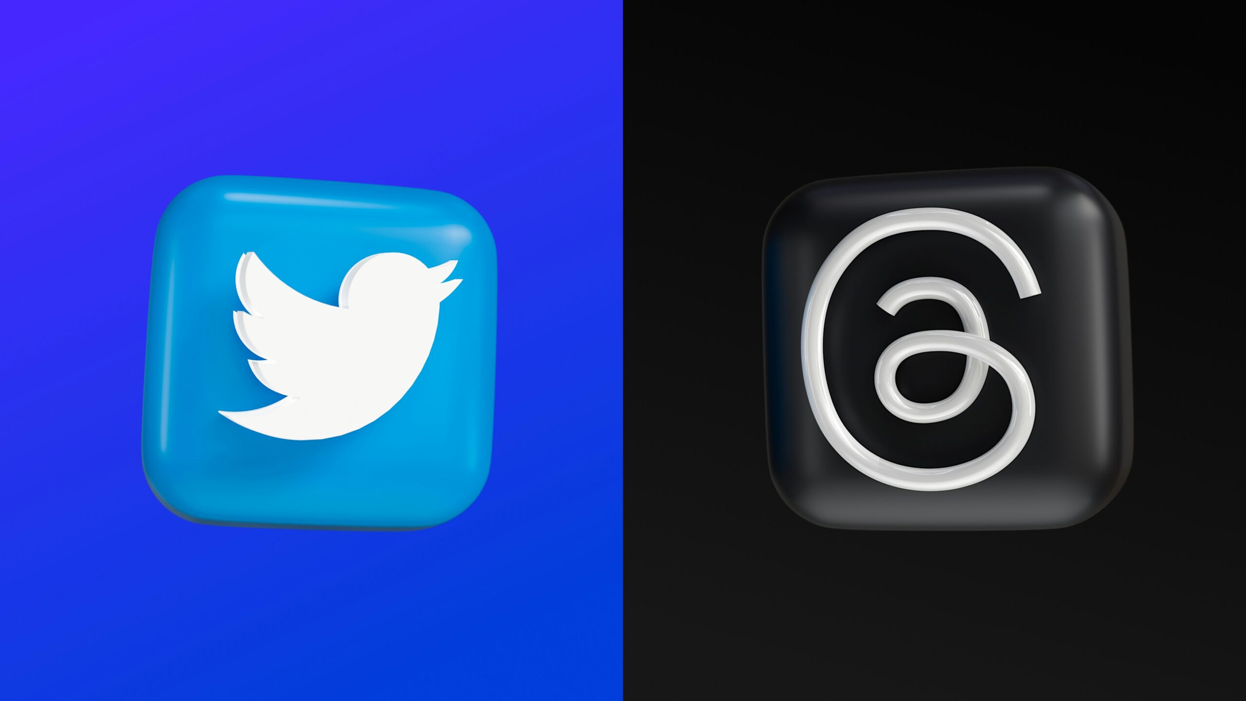3D rendered logos of Twitter and an email marketing service.