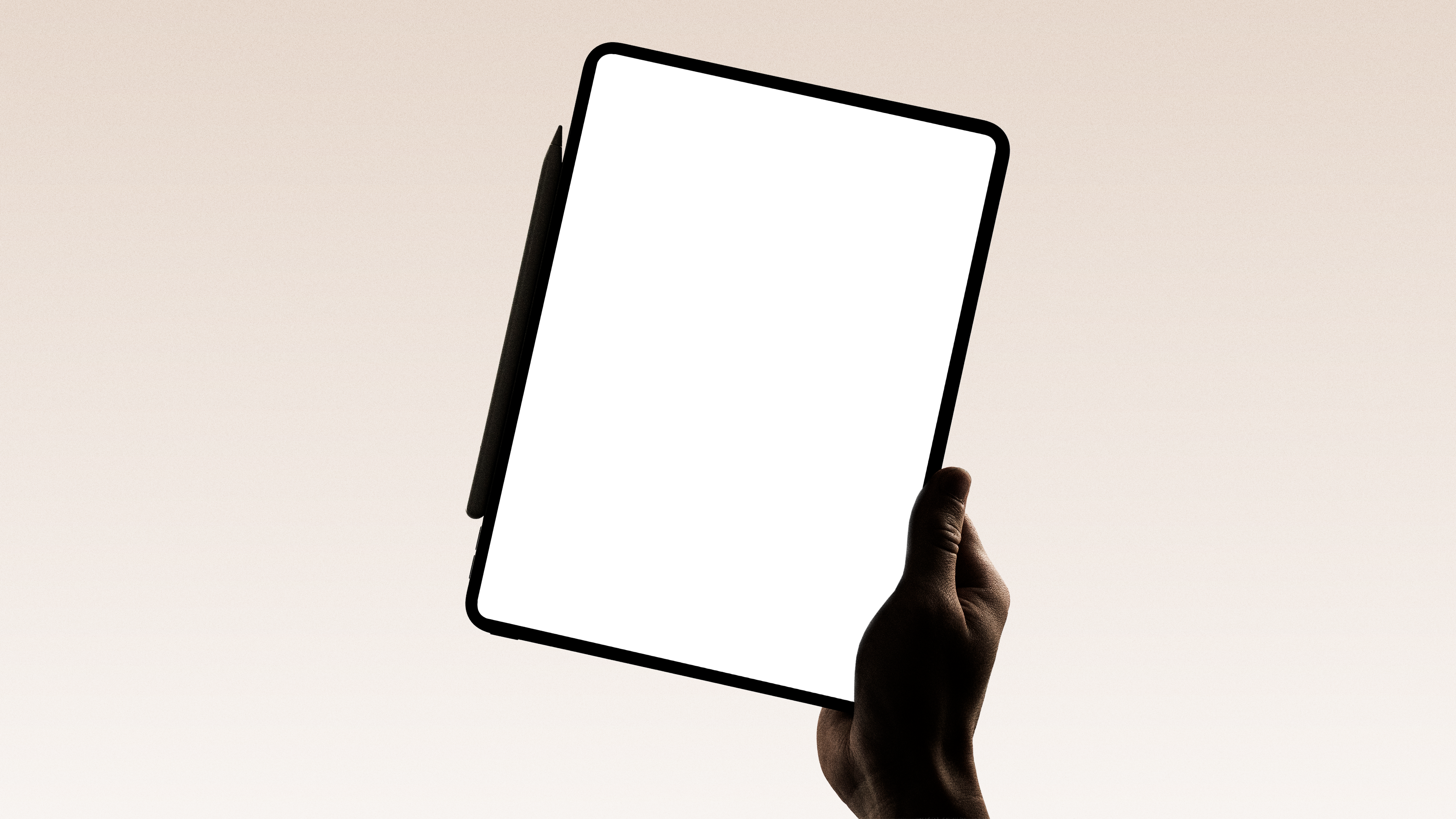 Hand holding a tablet with a blank white screen. Mobile Apps for ASO.