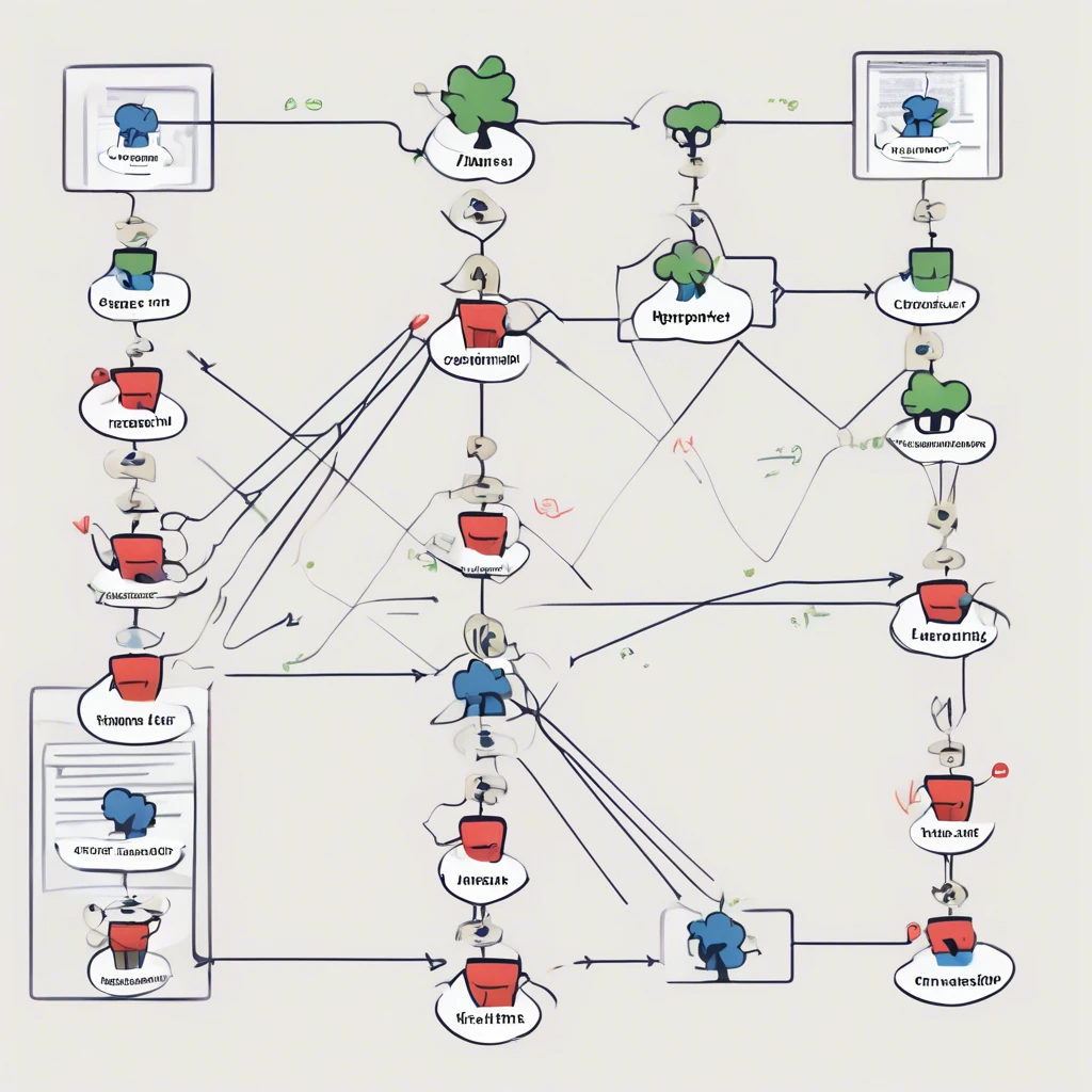 Diagram illustrating a complex workflow, possibly related to automation or marketing processes.