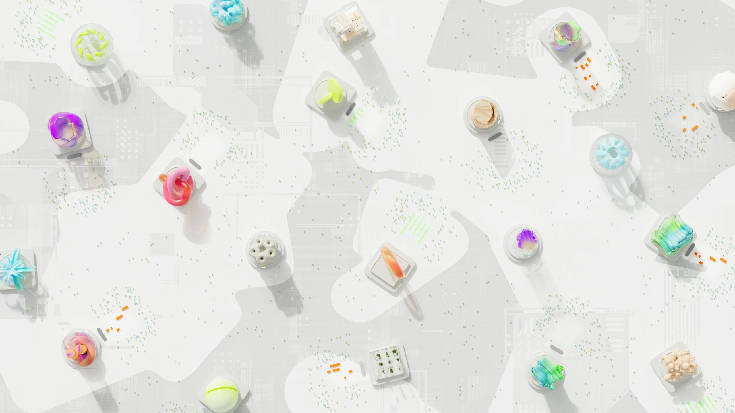 Overhead shot of colorful abstract shapes, perfect for illustrating AI and Automation concepts.