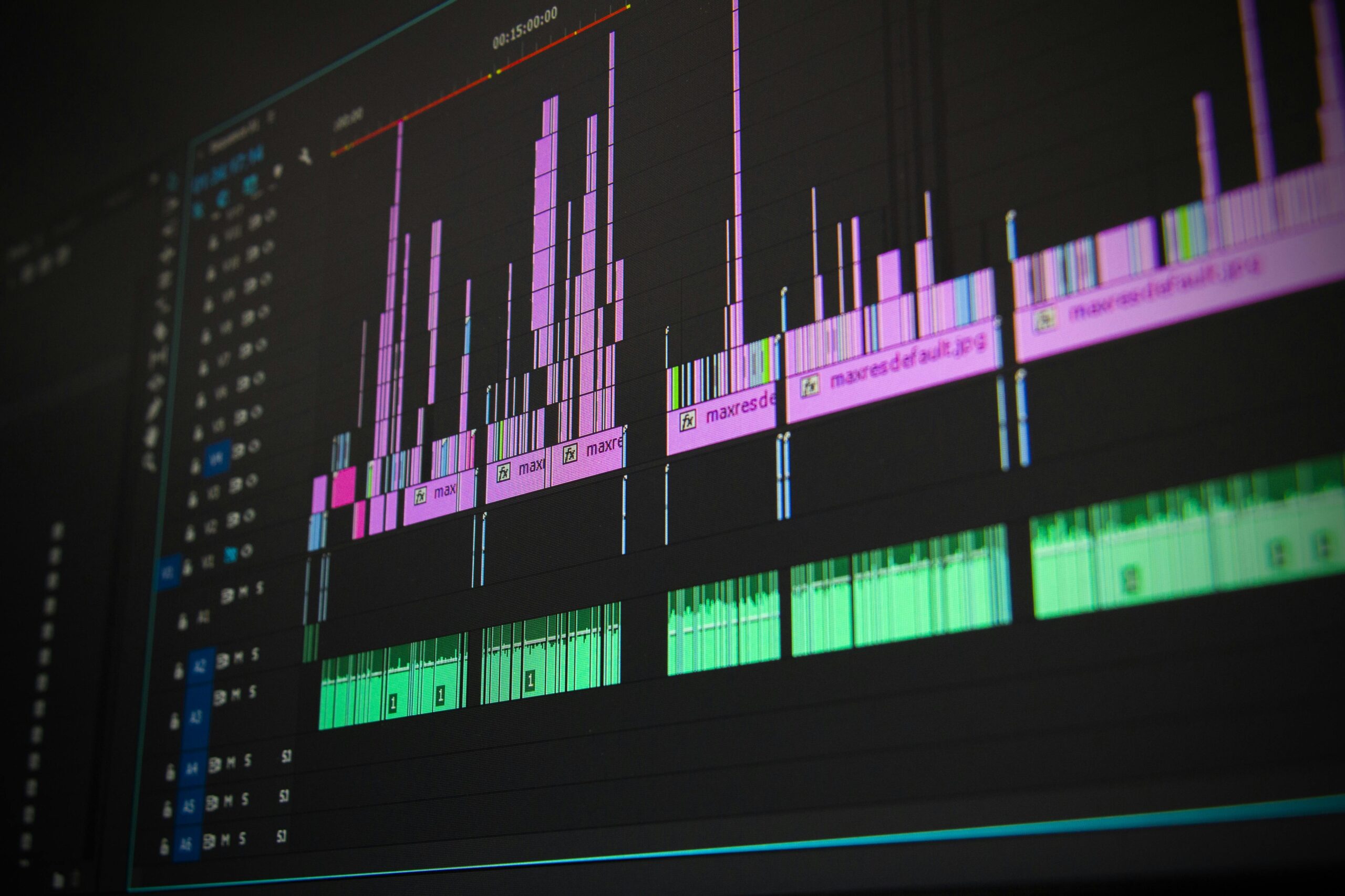Computer screen showing video editing timeline.