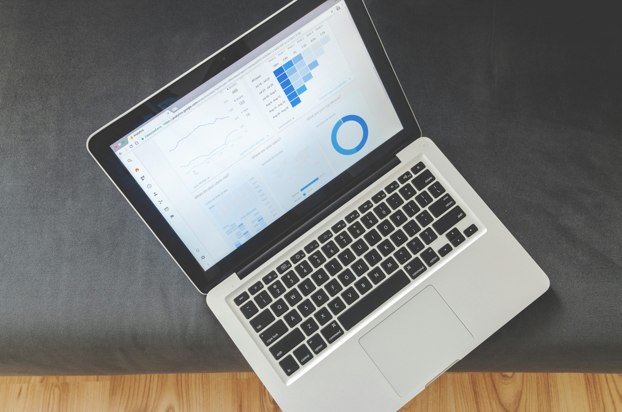 Laptop displaying website analytics for digital marketing services.