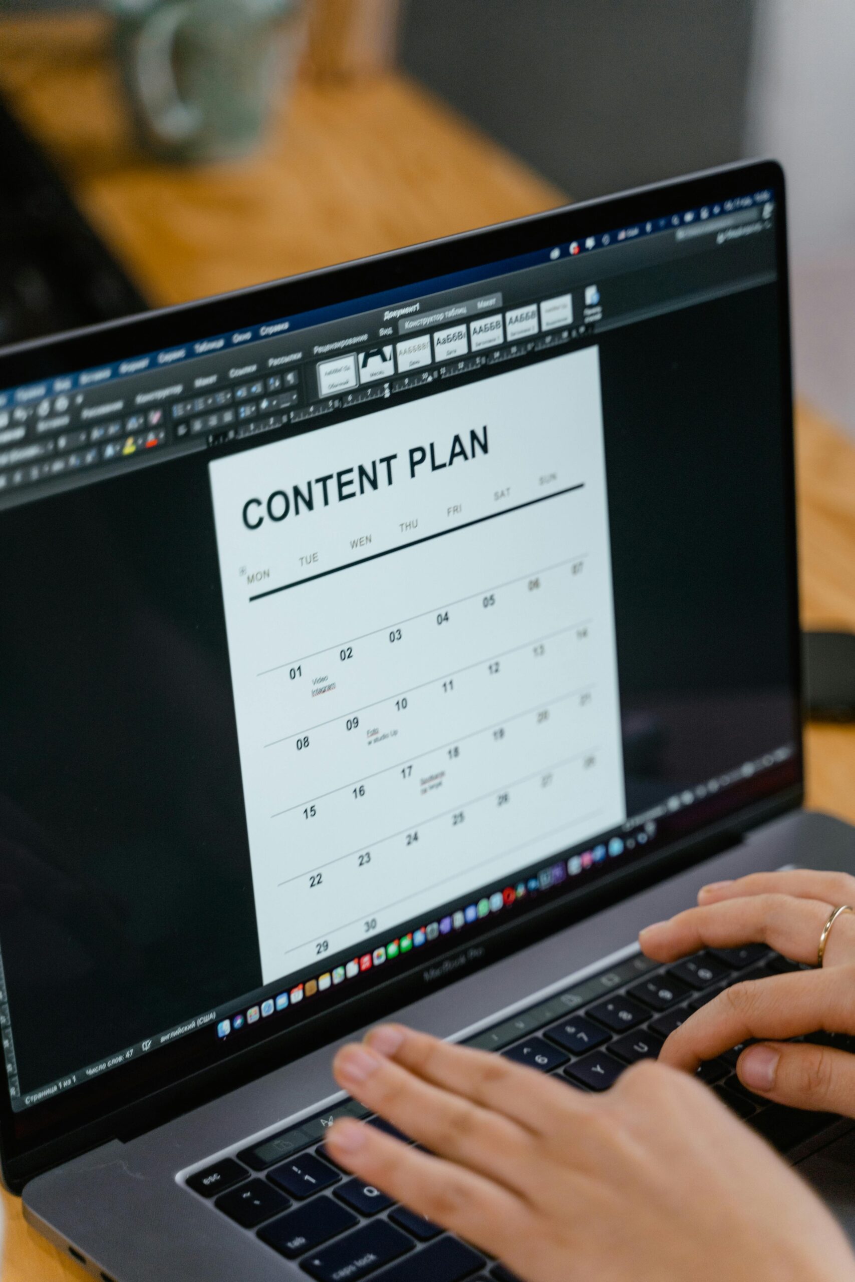 Laptop screen showing a content plan for Digital Marketing.