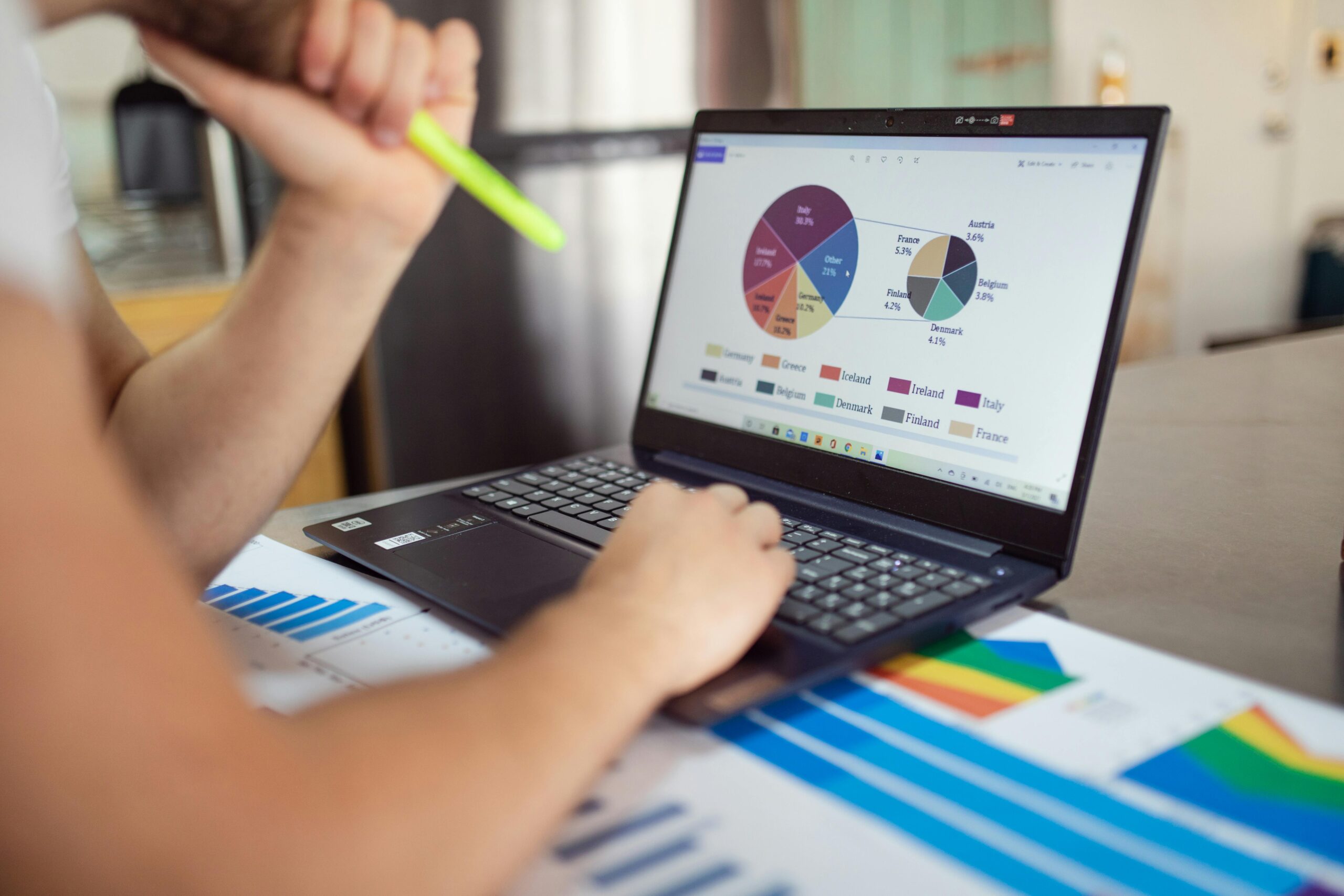 A close-up of a computer screen displaying Google Ads performance metrics, showcasing positive trends like increased clicks, conversions, and ROI. Graphs and charts illustrate the data, emphasizing growth and success.
