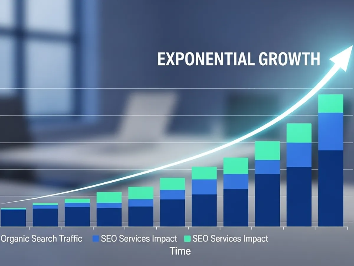 Graph illustrating exponential growth in organic search traffic and the impact of SEO services over time, representing the success of online growth strategies implemented by a digital marketing agency.