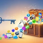 Unlock your brand's potential with a digital marketing agency; A treasure chest overflowing with digital marketing tools including SEO, social media marketing, content marketing, and paid advertising, ready to boost your online presence and drive customer engagement for maximum ROI.