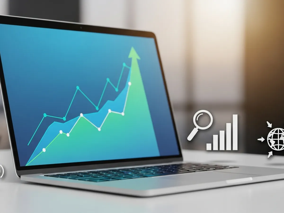 Laptop displaying a growth chart, symbolizing online store growth and the effectiveness of ecommerce sales strategy, essential for digital marketing for ecommerce, highlighting customer acquisition ecommerce.