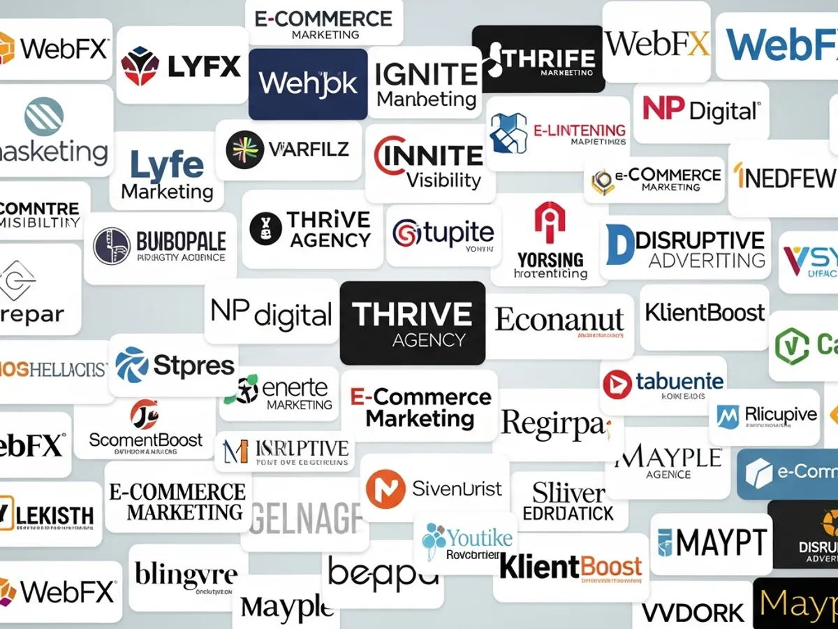 Collage of logos from various ecommerce marketing agencies, representing the diverse options available for businesses seeking to improve their online store growth and implement effective ecommerce sales strategies.