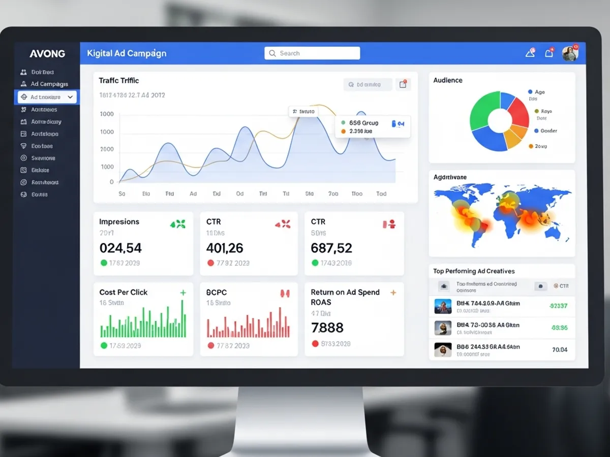 Screenshot of a digital ad campaign dashboard, illustrating key metrics used by online advertising companies and ecommerce marketing agencies to track performance.