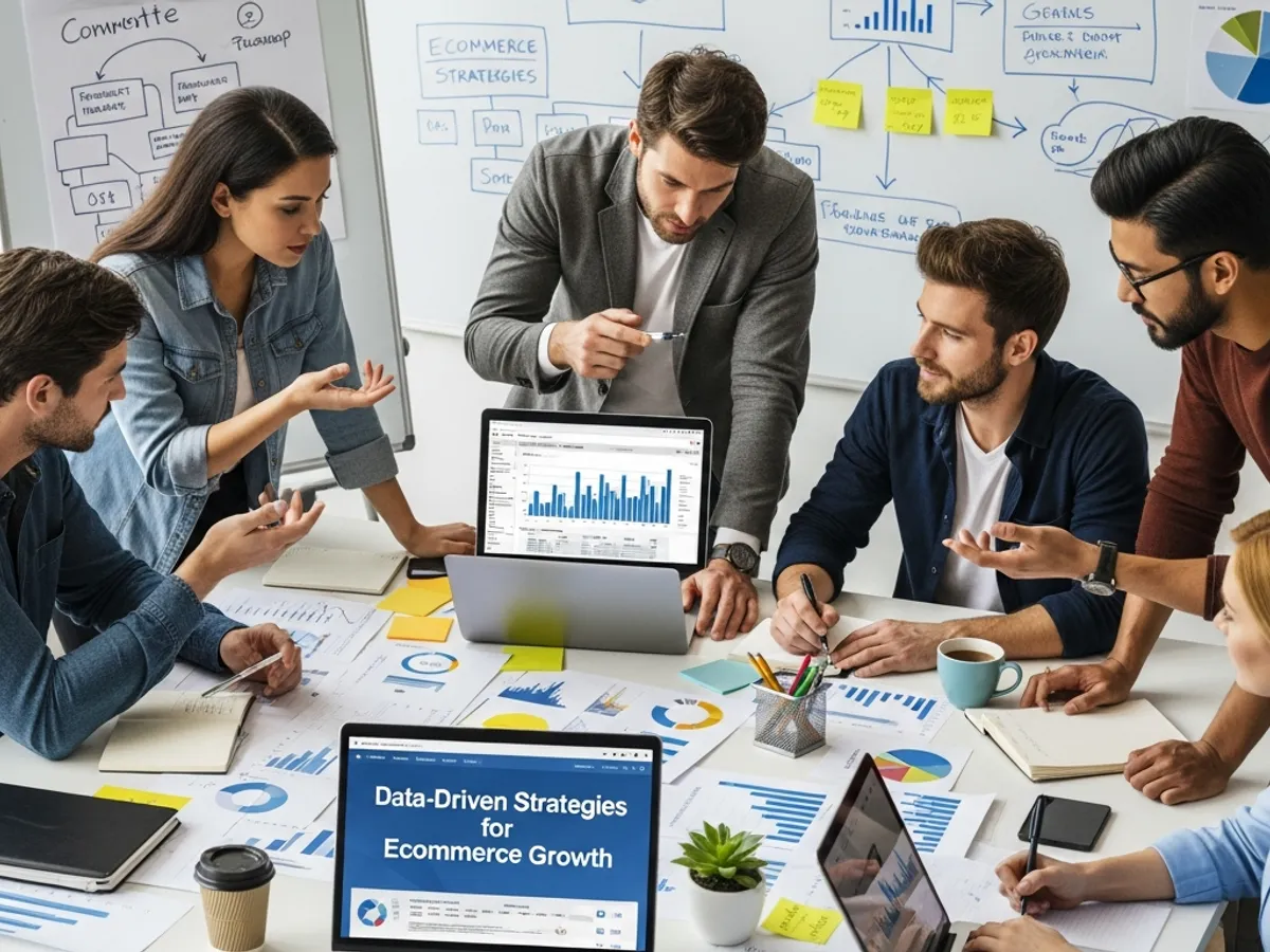 A team of digital marketing experts strategizing for ecommerce growth with data-driven approaches for effective online sales.