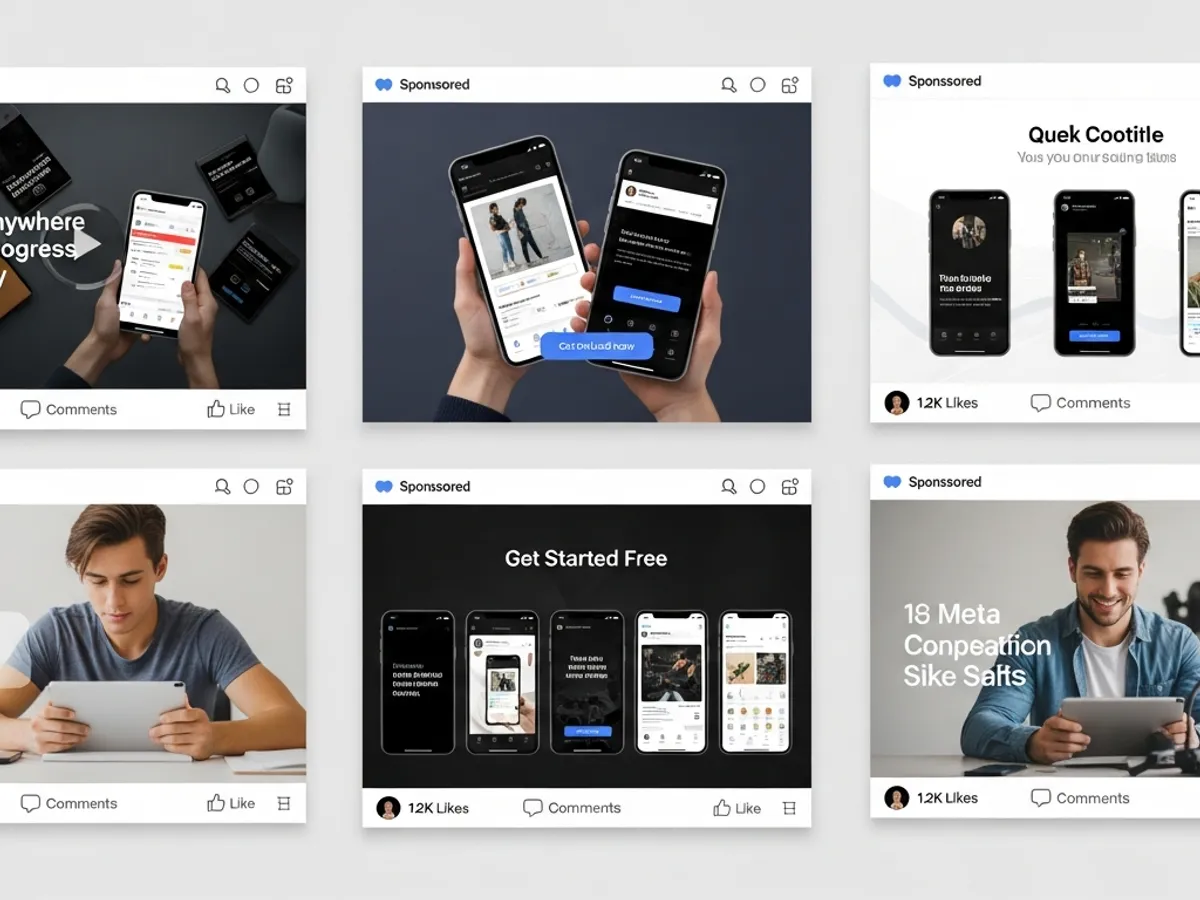 Collage of sponsored mobile app advertisements displayed on a social media platform, exemplifying Meta ads for app marketing and highlighting app advertising agency strategies.