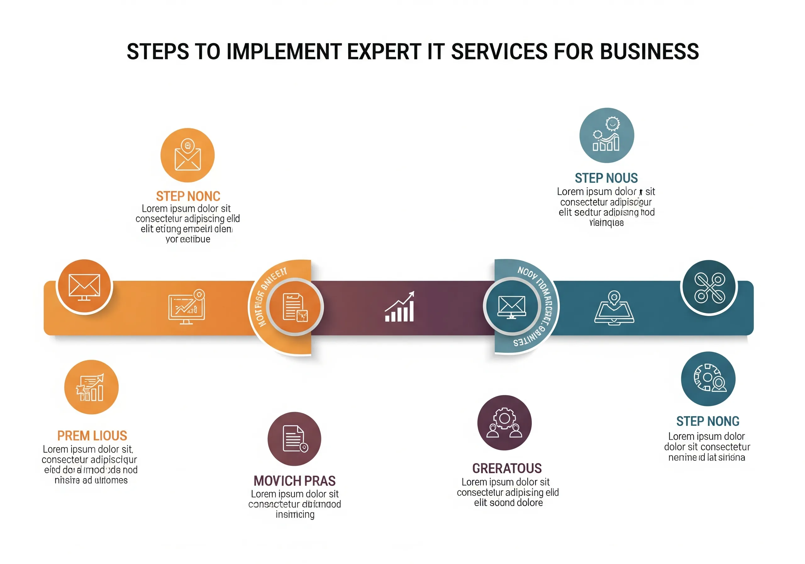 Infographic outlining the steps to implement expert IT services for business, detailing a structured approach to IT service management, beneficial for small business IT services.