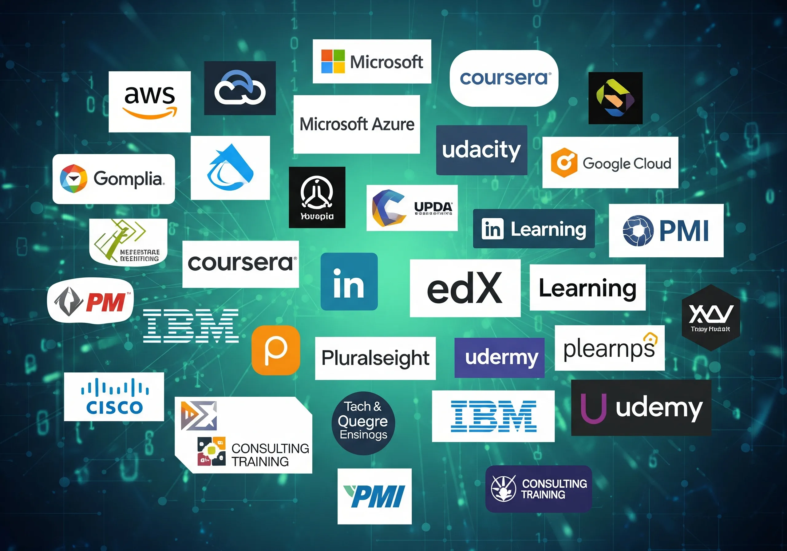 Collage of logos from various IT and training service providers, representing a wide array of IT solutions and resources available for businesses seeking expert IT support and managed IT services.