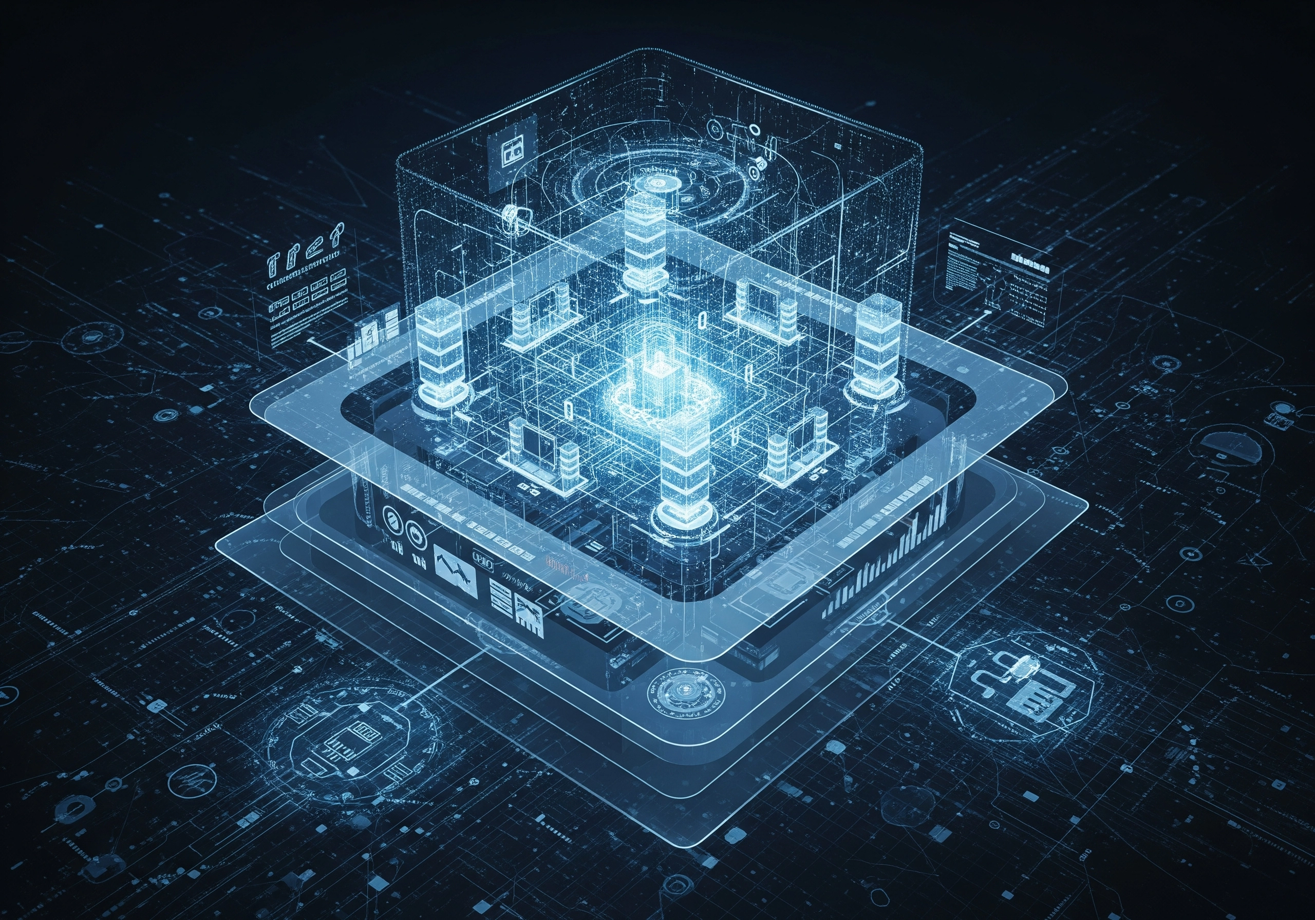 Abstract digital representation of IT infrastructure, showcasing the complexity and interconnectedness of IT service management and IT solutions.