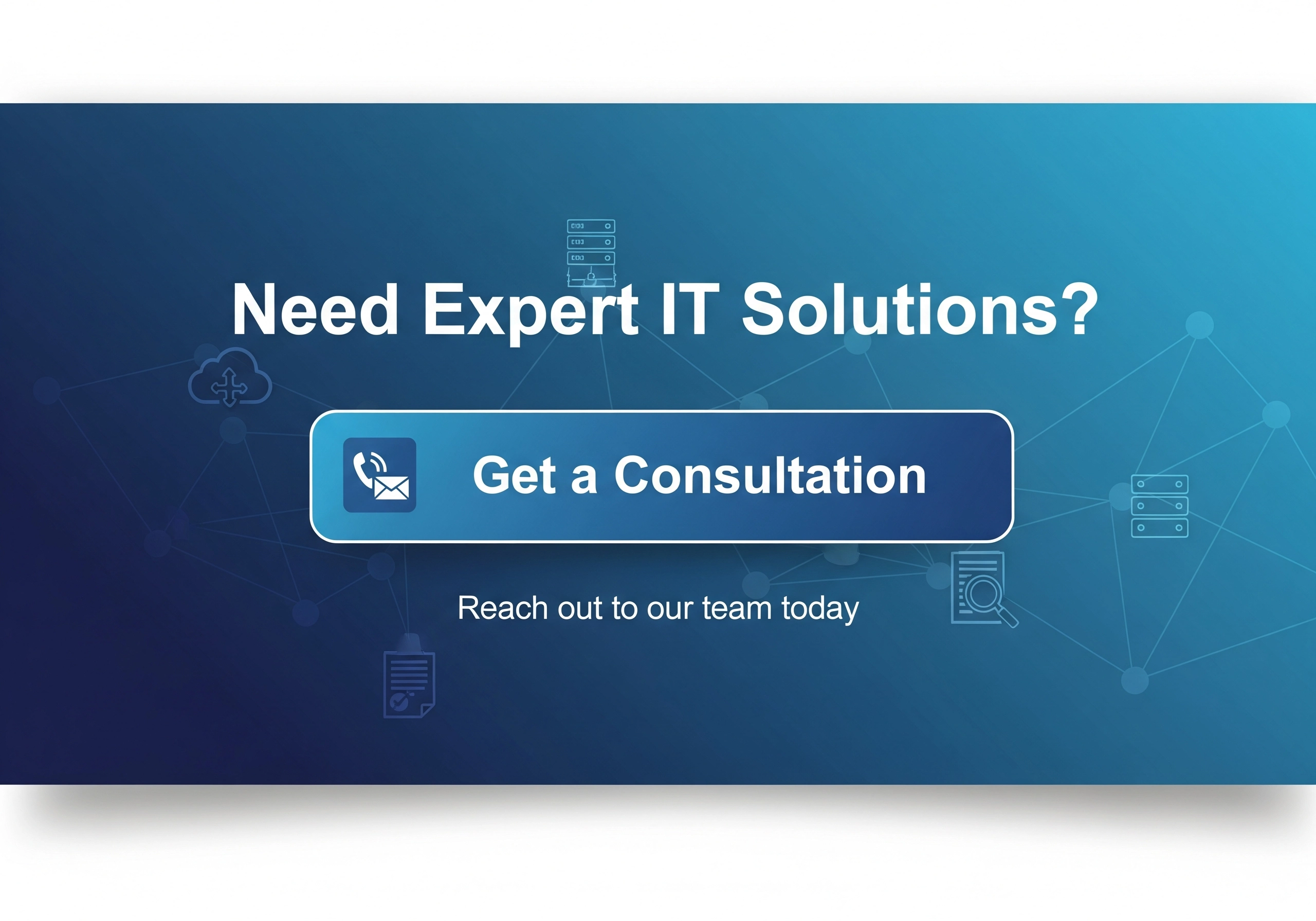 Banner advertising expert IT solutions with a call to action to get a consultation, promoting IT consulting services and emphasizing the availability of a dedicated IT support team.