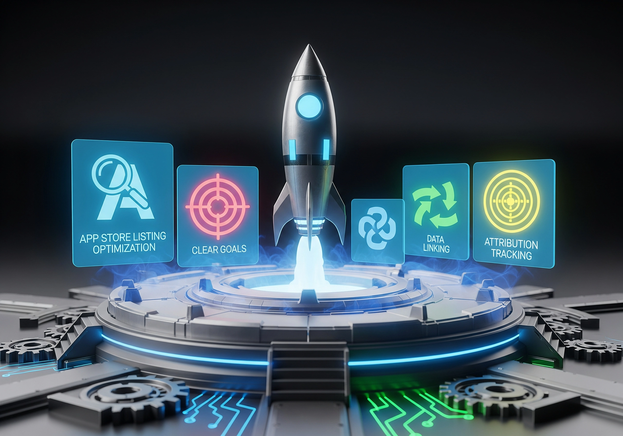 Rocket launching: App store optimization, data linking, attribution tracking.