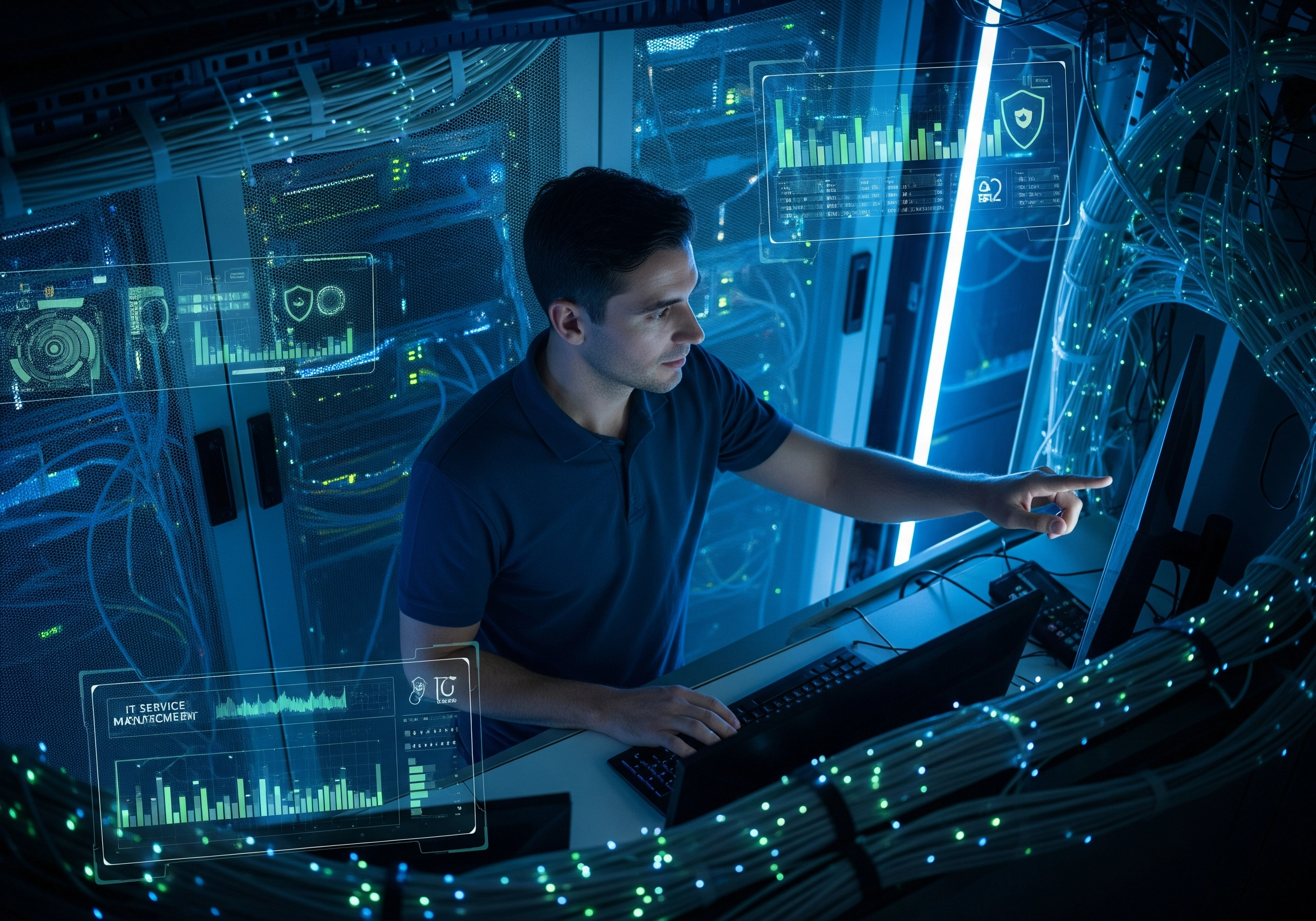 IT technician managing IT infrastructure, providing remote IT support.