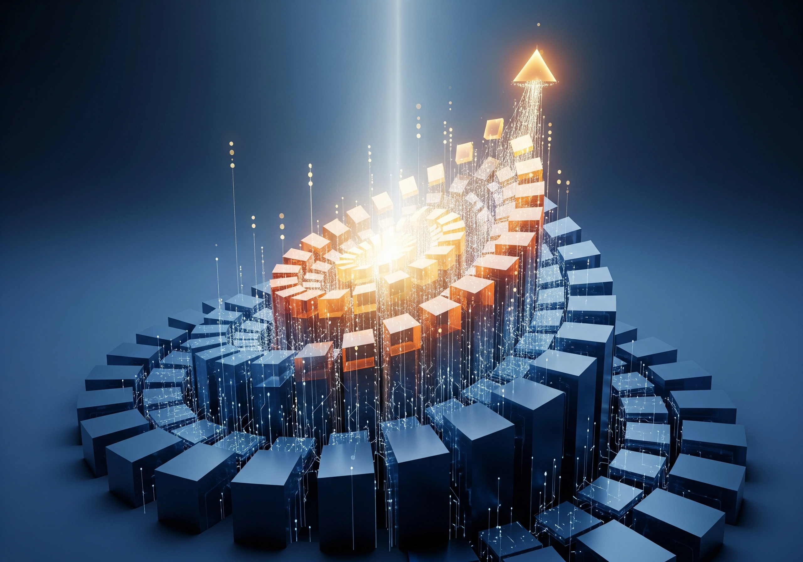 Abstract 3D graph with upward arrow, symbolizing growth in IT service management.