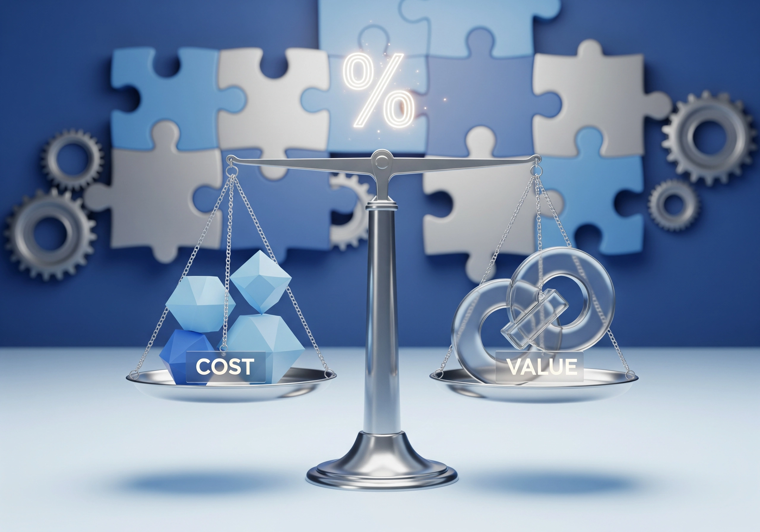 Balance scale showing 'cost' versus 'value', helpful when you choose app marketing firm.