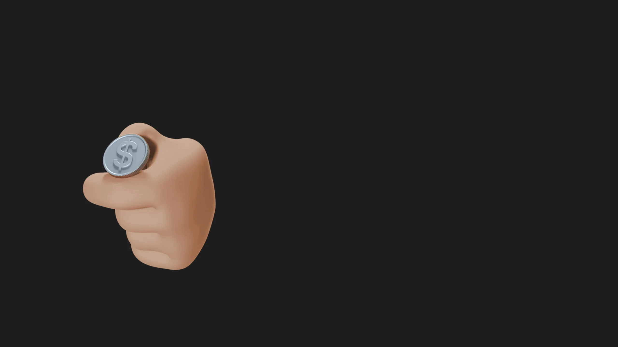 Cartoon hand flipping a silver dollar coin on a black background